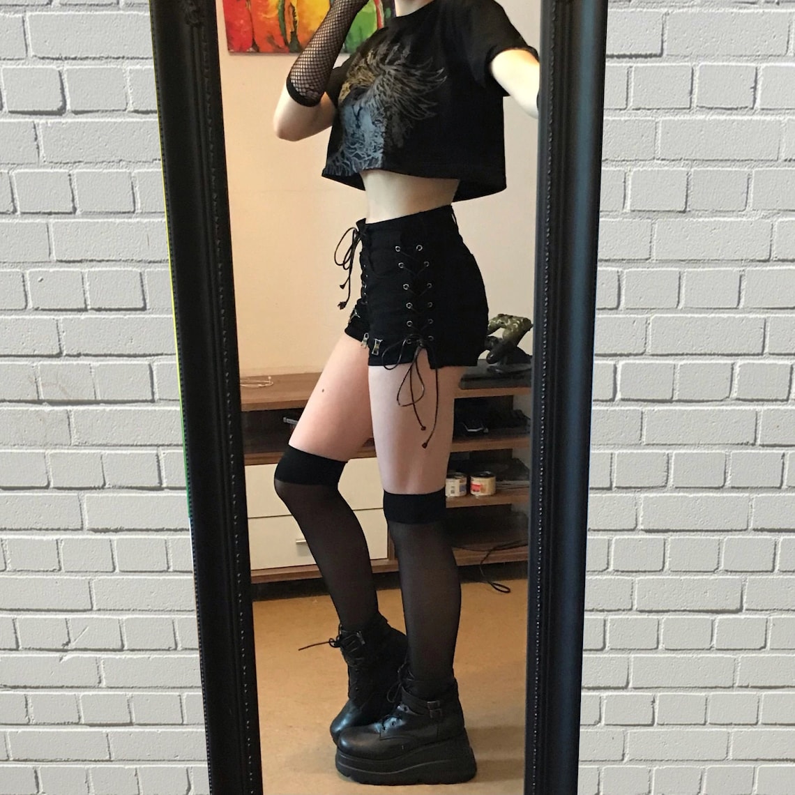 Lace up high waist goth shorts Etsy