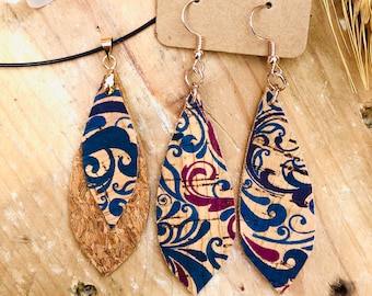 large teardrop earring Cork earrings yoga jewellery mandala earrings birthday gift for daughter mothers day gift gift under 15 for her