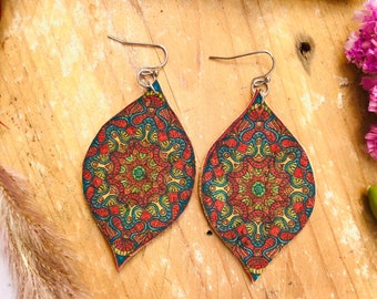 large teardrop earring Cork earrings yoga jewellery mandala earrings birthday gift for daughter mothers day gift gift under 15 for her