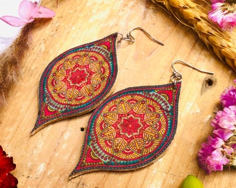 large teardrop earring Cork earrings yoga jewellery mandala earrings birthday gift for daughter mothers day gift gift under 15 for her