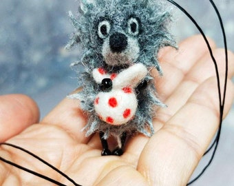 Felted hedgehog,  hedgehog, pendant,  woolen hedgehog