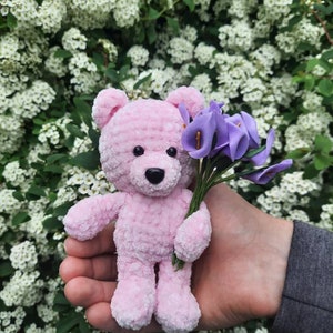 Ultra Soft Stuffed Hand Knitted Bear, velvet cute bear,Plush bear, crochet bear, pink bear