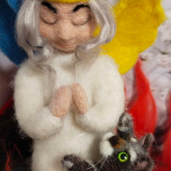 Ukrainian angel, Ukraine,Angel, felted angel, cat angel,woolen angel, felted angel,angel figure, woman and cat,