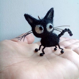 pendant, felted cat pendant, black kitten, miniature black cat woolen figure