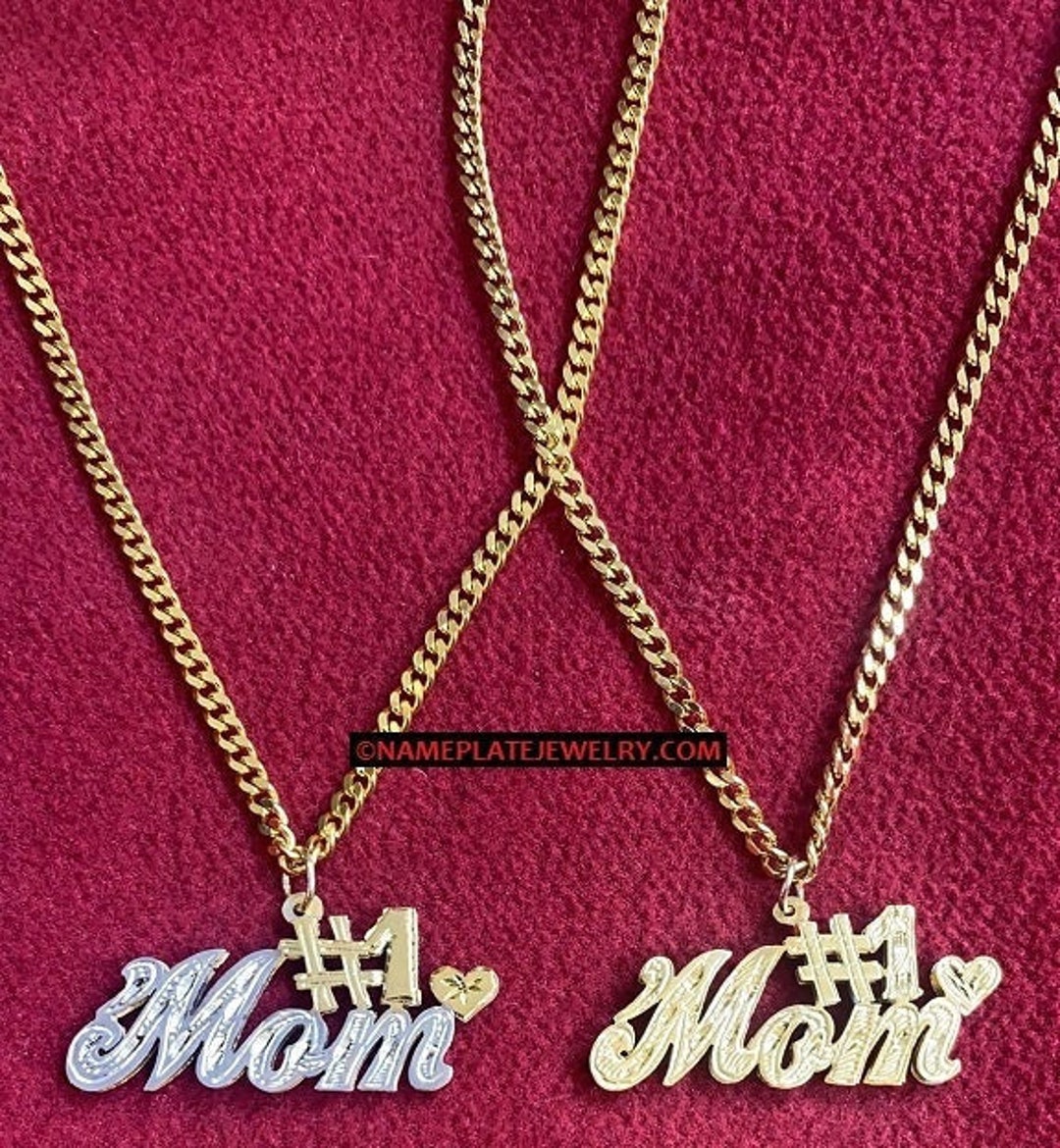14K Gold Overlay 3D 1 Mom Name Necklace Etsy