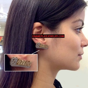 14k Gold Overlay double plate name earring/stud/PERSONALIZED