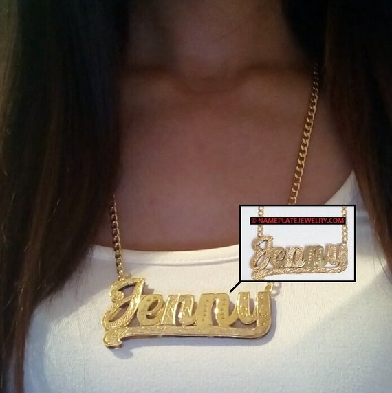 14K Gold Overlay 4mm Cuban Link Name Necklace Huge 3 Inch Name