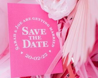 Hot Pink Modern Save the Date Card | Circular Design Personalised Wedding Save the Date