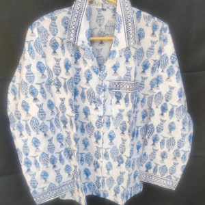 Indian Hand Block Printed Cotton Pajama set, Nightwear Pajamas, Fish print Pajama Set Women Night Cotton Suit Jaipuri Printed Cotton Suit.