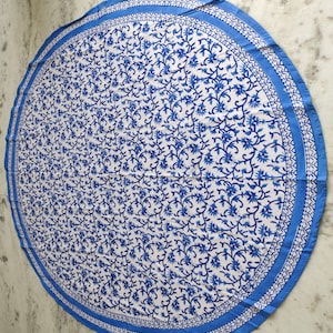 Indian Hand Block Printed Table cover, 60x60 Inches Six Seater Round Table Cloth Floral Print Indian  Made Table linen Natural Printed Cover