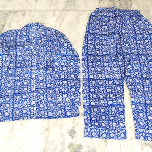 Flower Pattern Hand Block Printed Cotton Pajama set, Nightwear Pajamas, Sanganeri Printed Pajama set Women Night suit Hand Made Cotton Suit.