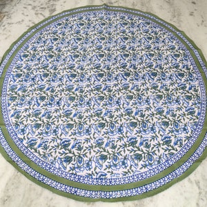 Indian  Print Round TableCover 120x120 Inches Jaipuri Hand Block Print Table Cloth 13 Seater Hand Made boho Table Cover Natural Color Print
