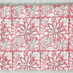 Pink and White kantha Quilt Hand Block Print Kantha Bedcover Blanket Kantha Throw Hand Print Kantha Bedspread 108x90inches kantha home decor