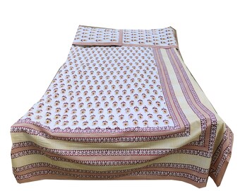 Hand Block Print Cotton Bed Sheet Set: Jaipuri Sanganeri Bedding