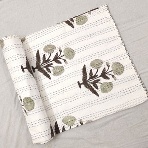 Indian Quilt Hand Block Print Kantha Bedcover Blanket Kantha Throw Hand Print Kantha Bedspread 108x90inches kantha  home & Decor