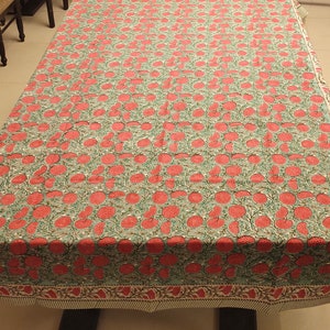 Hand block printed in Jaipur Peach Pink Green Tablecloth Rectangle Indian Cotton Tablecloth 100% Cotton Striped Patterned 4-6 seater Hand block printed in Jaipur Peach Pink Green Tablecloth Rectangle Indian Cotton Tablecloth 100% Cotton Striped Patterned 4-6 seater