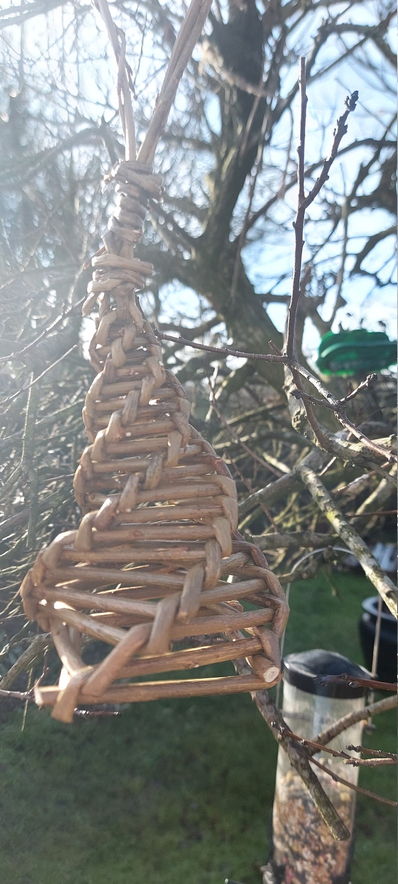 2 Willow Handwoven Hanging Bird Fat Ball Feeders, Hand woven Bird Suet Feeders, Willow Bird Feeders SET of 2 image 4