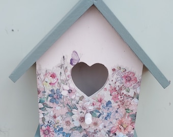 Decoupaged Bird House: Floral Garden Decor