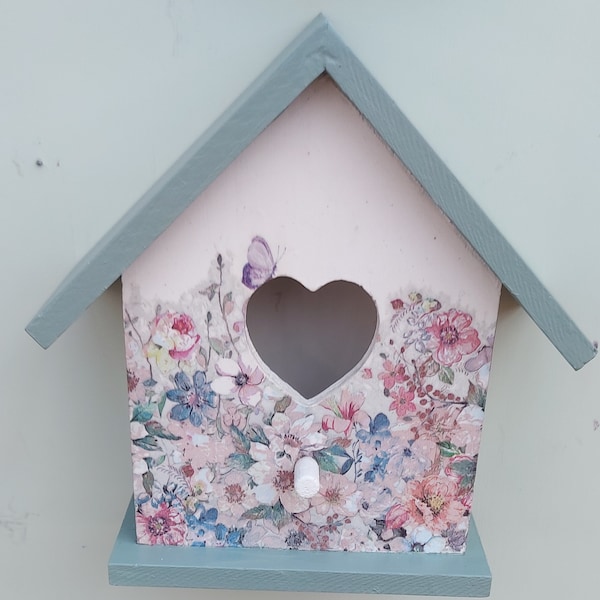 Decoupaged Bird House: Floral Garden Decor