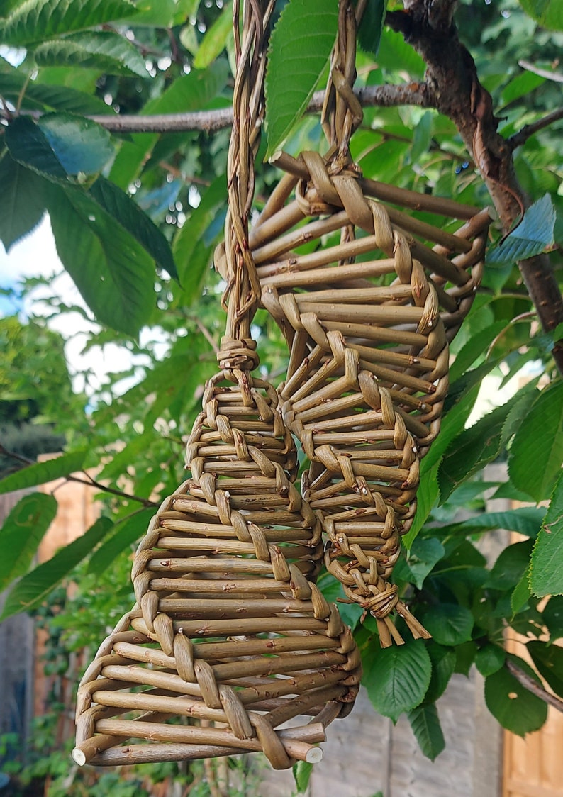 2 Willow Handwoven Hanging Bird Fat Ball Feeders, Hand woven Bird Suet Feeders, Willow Bird Feeders SET of 2 image 1