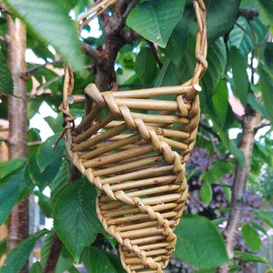 2 Willow Handwoven Hanging Bird Fat Ball Feeders, Hand woven Bird Suet Feeders, Willow Bird Feeders SET of 2 image 3