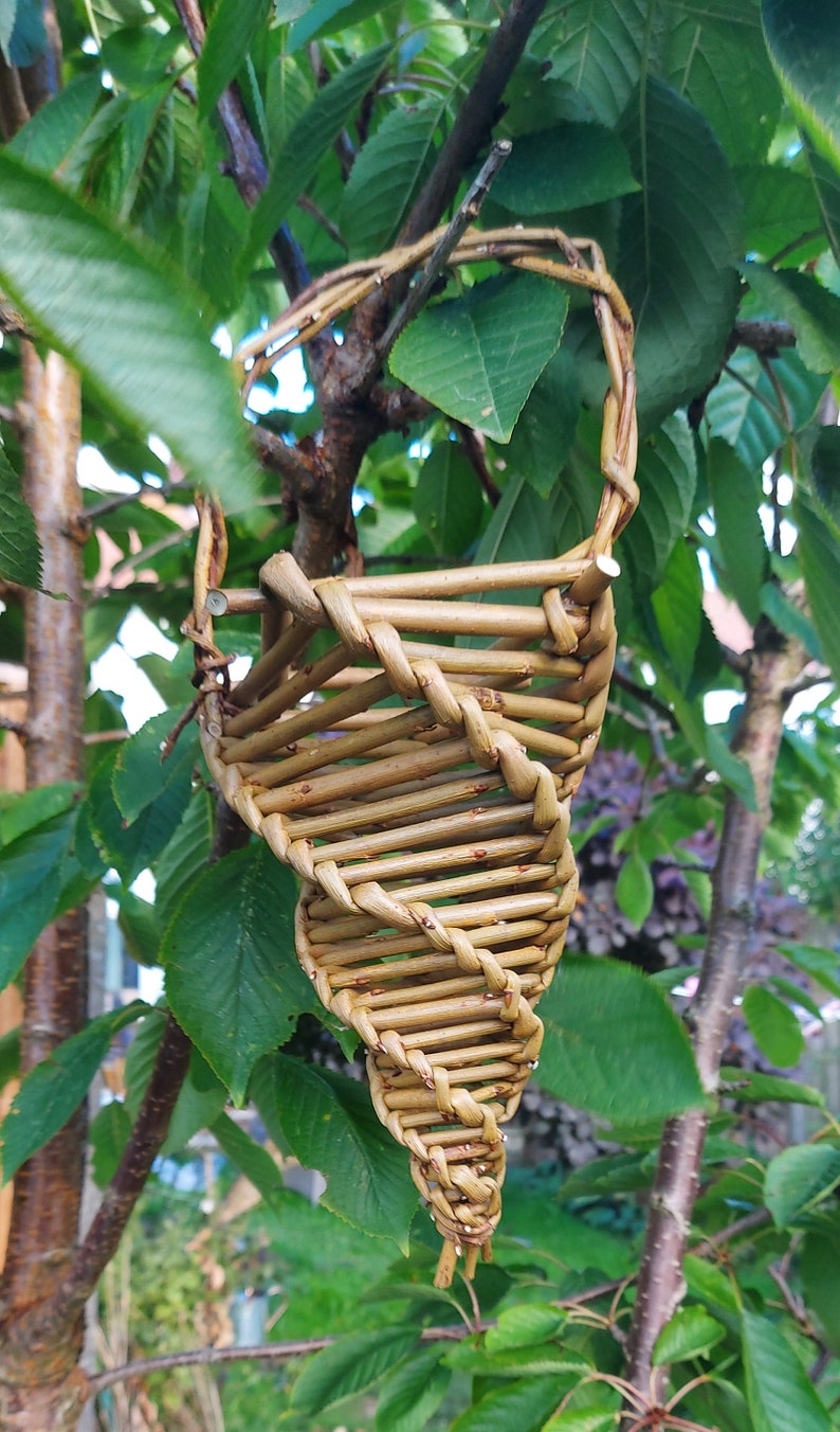 2 Willow Handwoven Hanging Bird Fat Ball Feeders, Hand woven Bird Suet Feeders, Willow Bird Feeders SET of 2 image 3