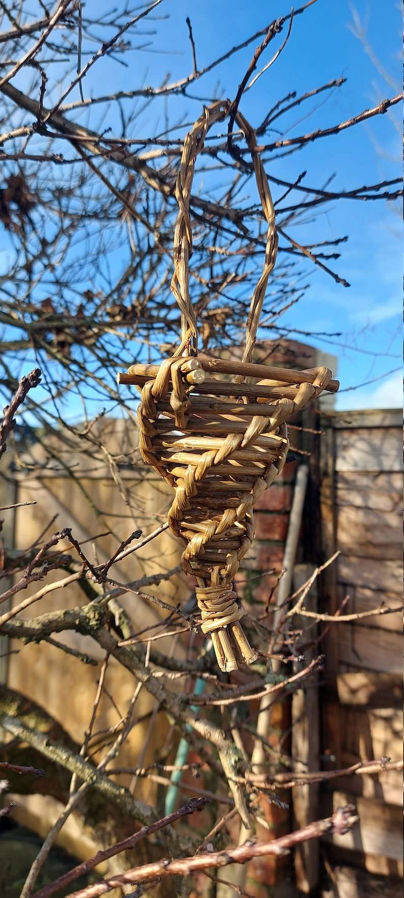 2 Willow Handwoven Hanging Bird Fat Ball Feeders, Hand woven Bird Suet Feeders, Willow Bird Feeders SET of 2 image 5