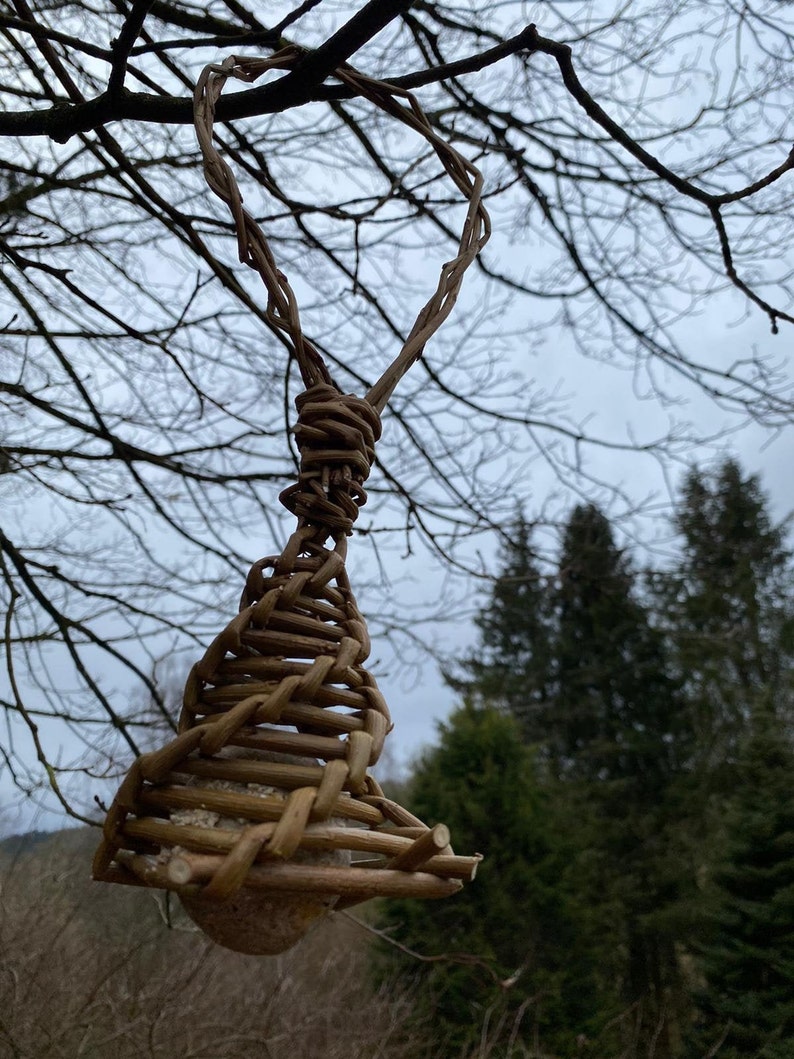 2 Willow Handwoven Hanging Bird Fat Ball Feeders, Hand woven Bird Suet Feeders, Willow Bird Feeders SET of 2 image 8