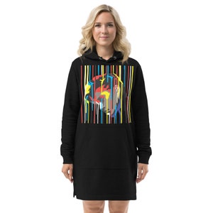 hooded top with extra long sleeves Black with Cement Grey spiraling stripe details