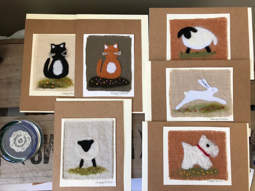 Hand Felted Greeting Cards, Needle Felt, Textile Cards, Felt Cards