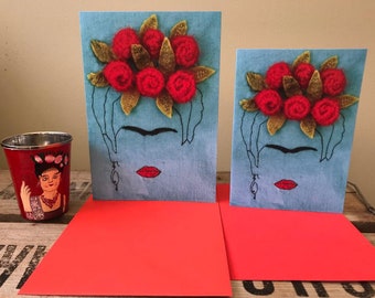 Frida Kahlo, Frida Kahlo greeting card, greeting card, print, Frida Kahlo textiles, felt, embroidery, printed card, Mexican style