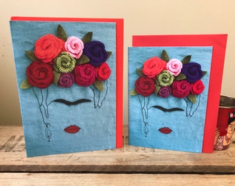 Frida Kahlo, Printed Card, Frida Kahlo Greeting Card, Greeting Card, Print of Textile Artwork, Mexican Style