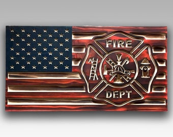 Fire Department American wood Flag or Concealment box