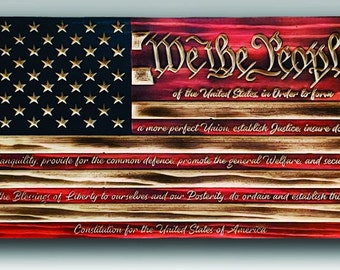 PREAMBLE (We The People) American wood Flag, or Concealment box wood wall decor sign.