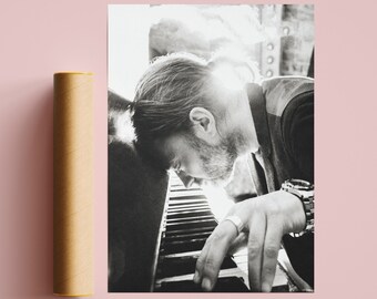 Music Poster Black and White, playing the piano
