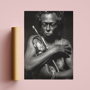 Miles Davis Poster, Miles Davis Print, Miles Davis with trumpet, Vintage Poster, Jazz Poster, Miles Davis Art