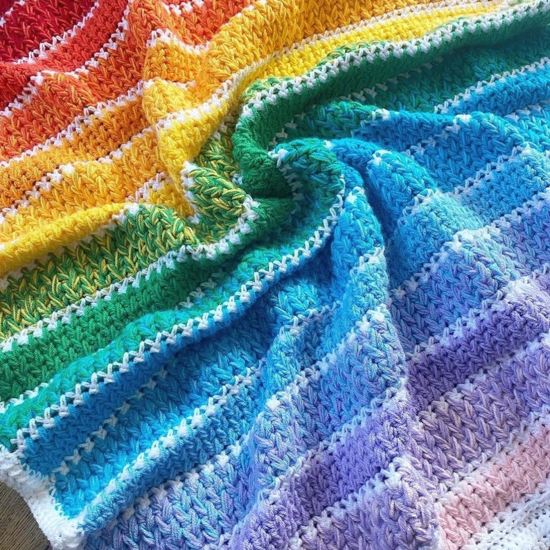 Arya Stripe Blanket: PDF Digital Download Pattern, Crochet Pattern, Rainbow Baby Blanket, Crochet Blanket, US UK Terminology, Feather stitch image 4