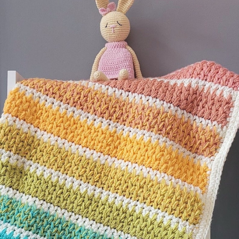 Arya Stripe Blanket: PDF Digital Download Pattern, Crochet Pattern, Rainbow Baby Blanket, Crochet Blanket, US UK Terminology, Feather stitch image 6