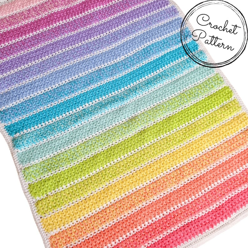 Arya Stripe Blanket: PDF Digital Download Pattern, Crochet Pattern, Rainbow Baby Blanket, Crochet Blanket, US UK Terminology, Feather stitch image 1