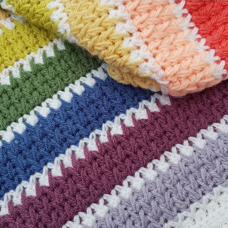 Arya Stripe Blanket: PDF Digital Download Pattern, Crochet Pattern, Rainbow Baby Blanket, Crochet Blanket, US UK Terminology, Feather stitch image 5