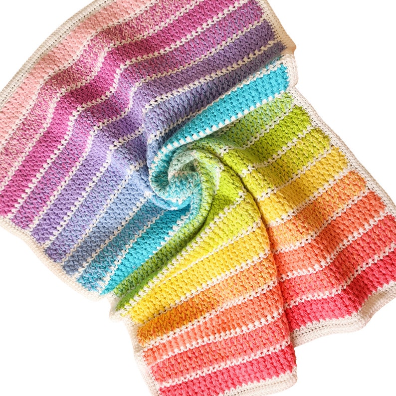 Arya Stripe Blanket: PDF Digital Download Pattern, Crochet Pattern, Rainbow Baby Blanket, Crochet Blanket, US UK Terminology, Feather stitch image 2