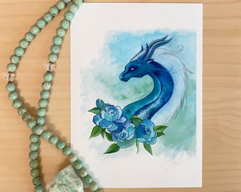 Blue Dragon of Pleiades Fine Art Watercolor Giclee Print
