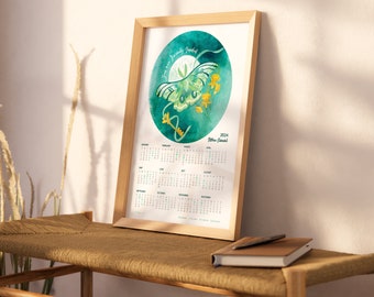 2024 Moon Calendar | Wall Calendar | Poster Calendar | Moon Phase | Watercolor Moth | Affirmations| Inspirational
