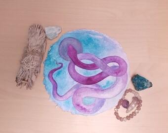 Cosmic Renewal | Snake and Full Moon Original Watercolor