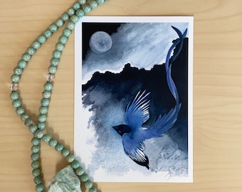 Avian Moon | Flycatcher Fine Art Watercolor Giclee Print