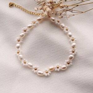 Aruba handmade flower bracelet with real freshwater pearls/gift ideas girlfriend/Daisybracelet/bracelet/cute bracelet/Mother's Day/girlfriend image 1