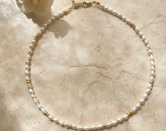 Handmade necklace with real freshwater pearls and gold-plated Miyuki beads/pearl necklace/personalized necklace/gift idea for her