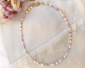 Aruba- colorful pearl necklace in pastel/18k gold plated beaded necklace/colorful chain/gift idea girlfriend/wife/summer necklace/necklace woman