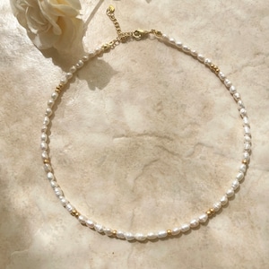 Collar artesanal con perlas de agua dulce auténticas y cuentas Miyuki bañadas en oro / collar de perlas / collar personalizado / idea de regalo para ella