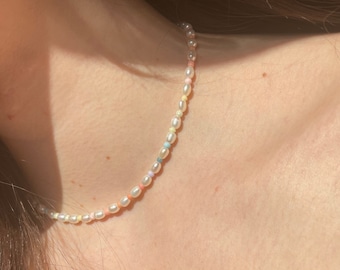 Aruba- handmade necklace with real freshwater pearls and colorful pastel colored seed beads/ gift ideas/ pearl necklace/ necklaces/ summer necklace